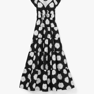 Kate Spade Pom Pom Floral Smocked Dress In Black/Cream Size Large